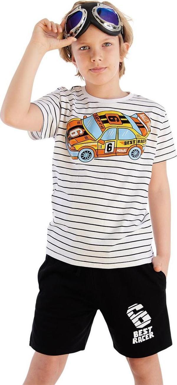 Yarışçı Araba Çizgili Erkek Çocuk Yazlık T-shirt Şort Takım - Image 1