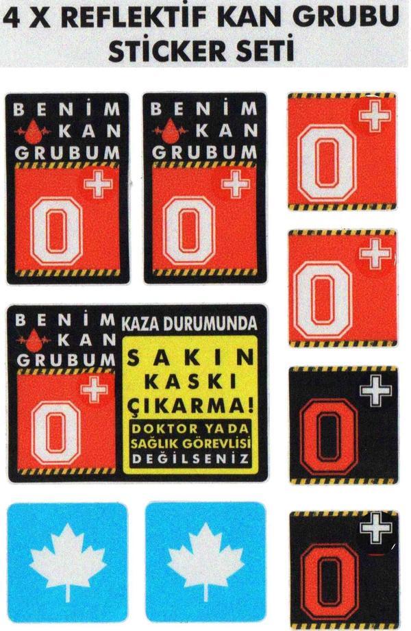 Çınar Extreme® 0 Rh+ (Pozitif) Kaskımı Çıkartma Yazılı 7 Parçalı Reflektif Kan Grubu Sticker Seti  - Image 1
