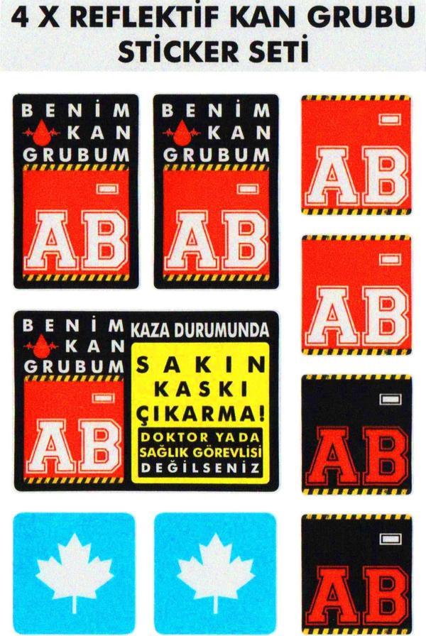 Çınar Extreme® AB Rh- (Negatif) Kaskımı Çıkartma Yazılı 7 Parçalı Reflektif Kan Grubu Sticker Seti  - Image 1