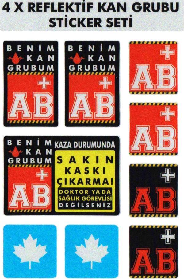 Çınar Extreme® AB Rh+ (Pozitif) Kaskımı Çıkartma Yazılı 7 Parçalı Reflektif Kan Grubu Sticker Seti  - Image 1