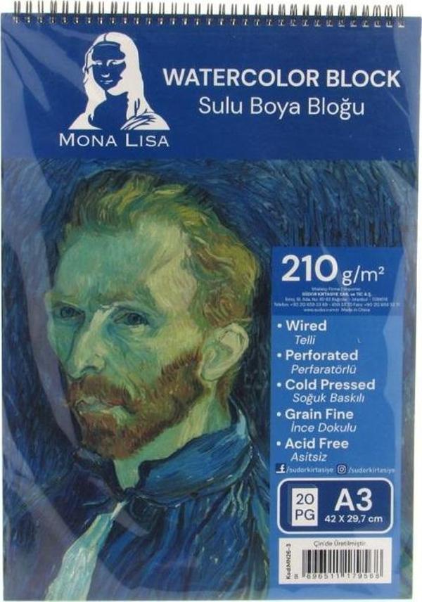 Mona Lisa A3 Watercolor Block 210 gr Telli Çizim Defter - Image 1