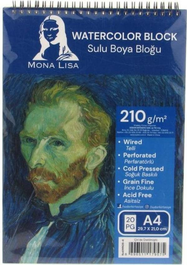 Mona Lisa A4 Watercolor Block 210 gr Telli Çizim Defter - Image 1
