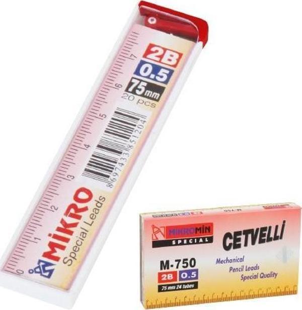 Mikro Min M-750 Cetvelli 2B 75mm 0.5mm x 24 Tüp Kalem Ucu - Image 1