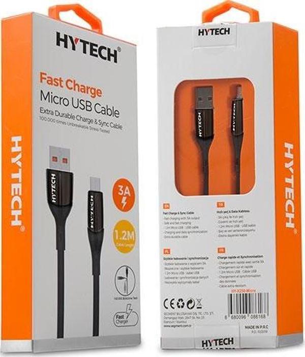 Hytech HY-X250 3A Micro Usb 1,2m Siyah Data + Sarj Kablosu - Image 1