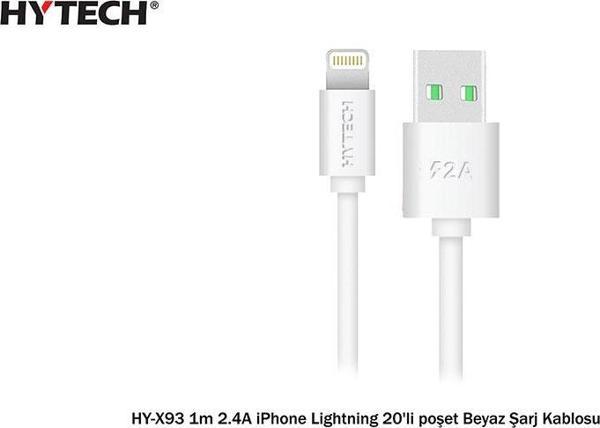 Hytech HY-X93 1m 2.A iPhone Lightning Beyaz Şarj Kablosu - Image 1
