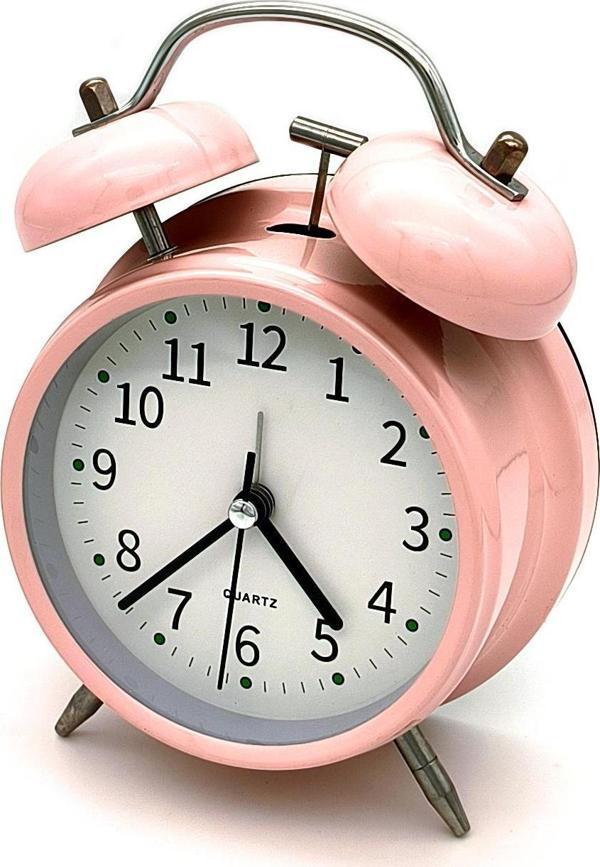 Valkyrie 16cm Büyük Boy Akar Saniyeli Alarm Çalar Saat - Nostaljik Masa Saati Pembe - Image 1