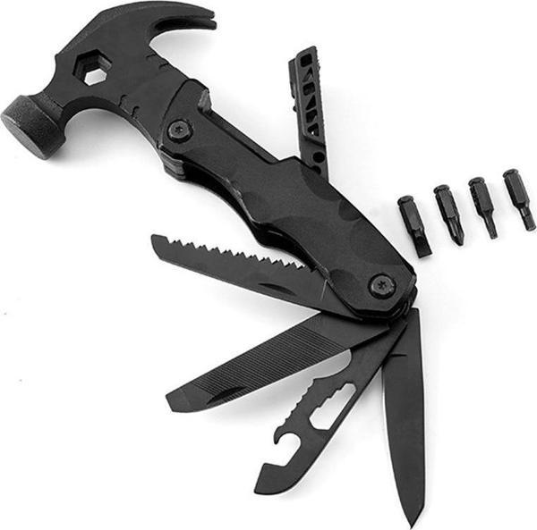 Valkyrie Çok Fonksiyonlu Çekiç Çakı Çantalı Kamp Outdoor Testere Tornavida Seti Siyah - Image 1