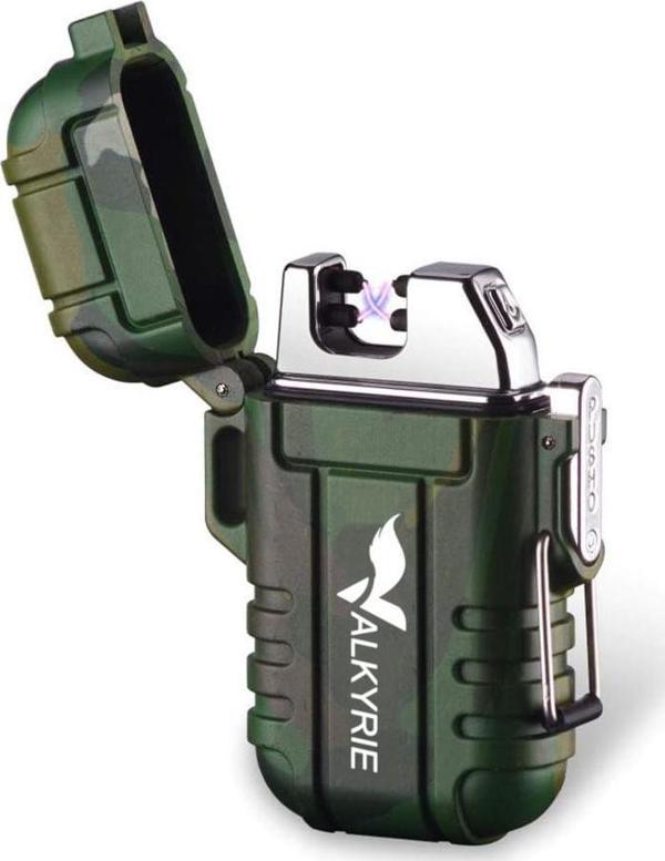Valkyrie Su Geçirmez Şarjlı USB Çakmak Çift Ark Gazsız Plazma Elektrikli Alevsiz Çakmak Yeşil - Image 1