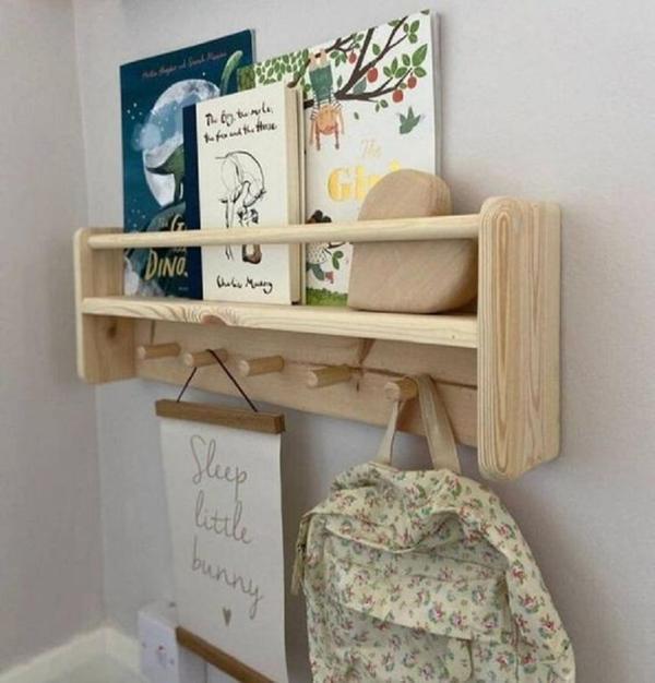 Bora Doğal Masif Ahşap Montessori Kitaplık - Image 1