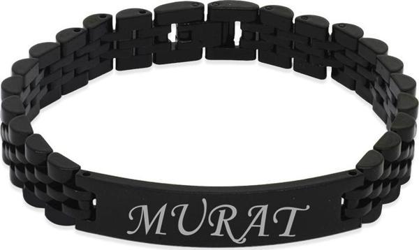 Kişiye Özel İsim Yazılı Siyah Renk Çelik Erkek Bileklik - Image 1