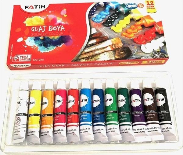 Fatih Guaj Boya Tüplü 12 Renk 12 ML - Image 1