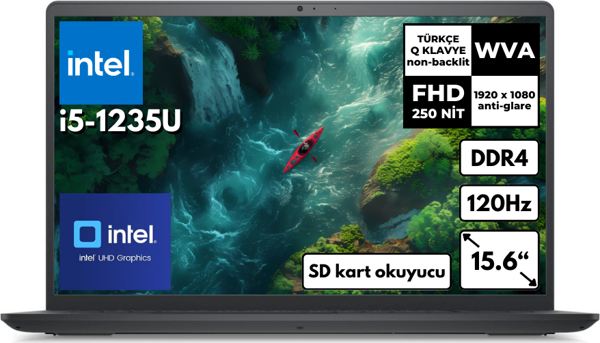 Dell Inspiron 3520 i5-1235U 32 GB 512 GB SSD 15.6 Intel® UHD Graphics 120Hz FHD Yok Freedos I352010030U BT152 - Image 1