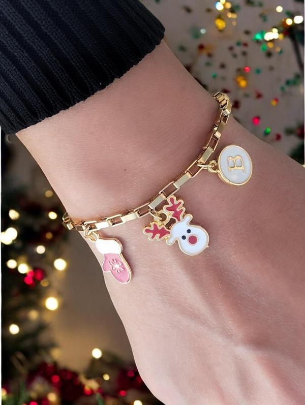 Amabel Jewelerys Çelik, Yılbaşı Geyiği ve Eldiven Harf'li Kadın Bileklik - Image 1