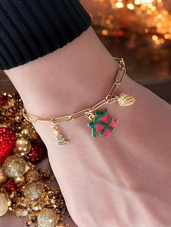 Amabel Jewelerys Çelik, Zirkon Çam Ağacı ve Kozalak Detaylı Kadın Bileklik - Image 1