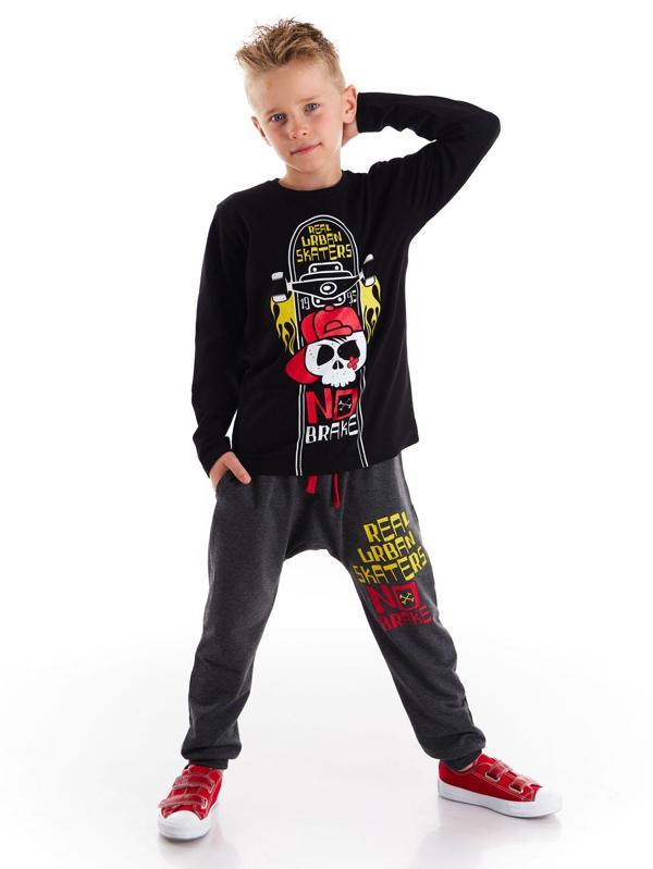Siyah Kaykay Erkek Çocuk T-shirt Pantolon Takım - Image 1