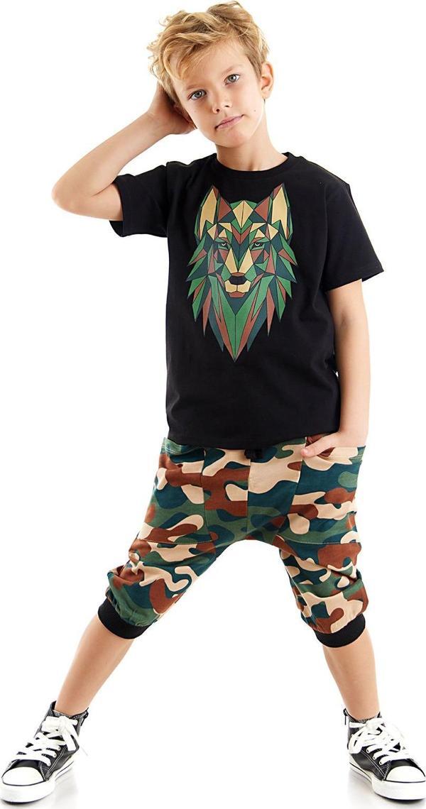 Geometrik Erkek Çocuk T-shirt Kapri Şort Takım - Image 1