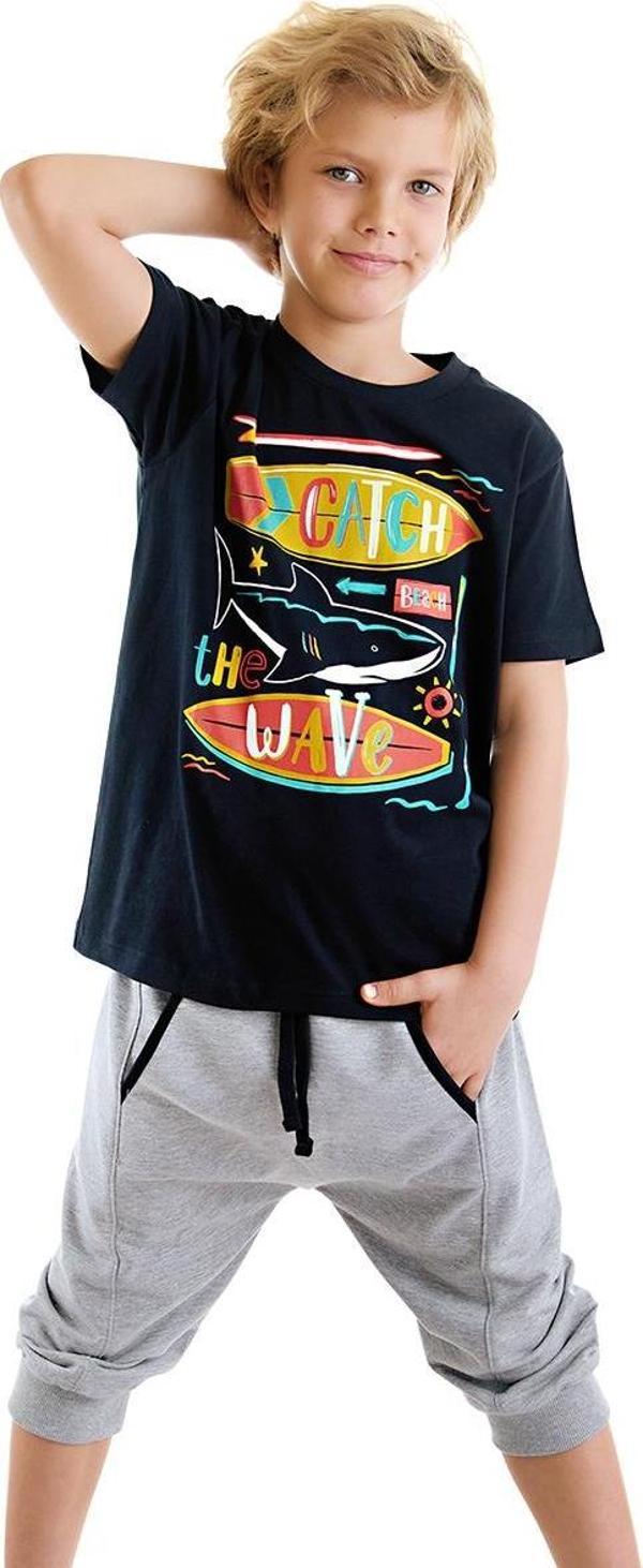 Catch Wave Shark Lacivert Erkek Çocuk Yazlık T-shirt Kapri Şort Takım - Image 1