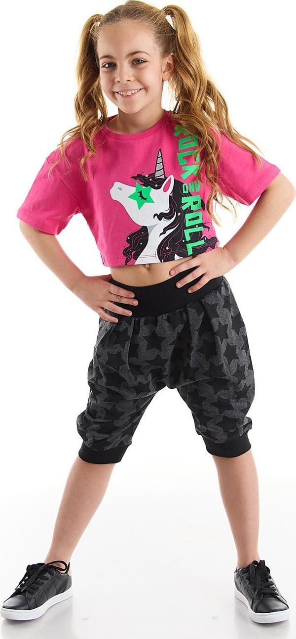 R&R Unicorn Kız Çocuk T-shirt Kapri Şort Takım - Image 1