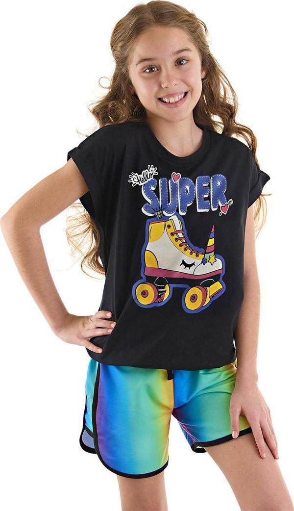 Unicorn Paten Kız Çocuk Yazlık T-shirt Şort Takım - Image 1