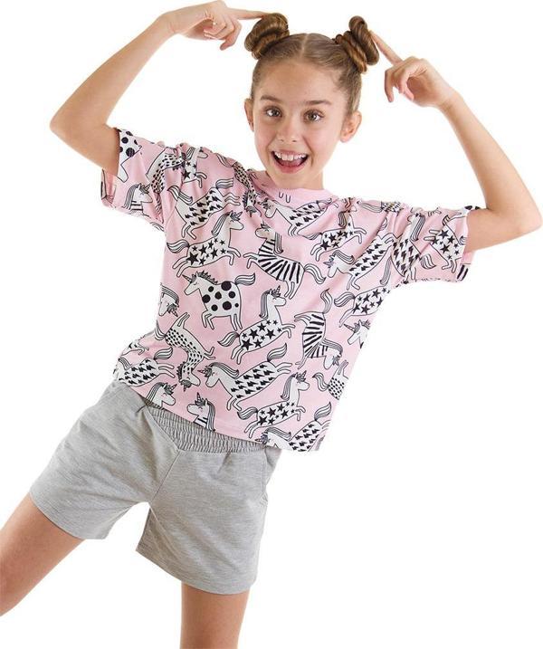 Unicorn Gang Kız Çocuk Yazlık Rahat T-Shirt Şort Takım - Image 1
