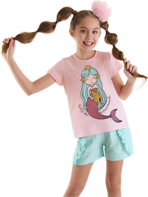 Deniz Kızı Kız Çocuk Yazlık T-shirt Fırfırlı Şort Takım - Image 1