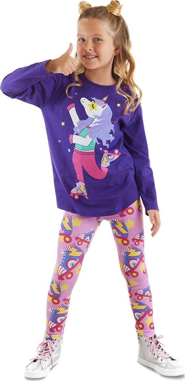Patenli Unicorn Kız Çocuk Tunik Tayt Takım - Image 1