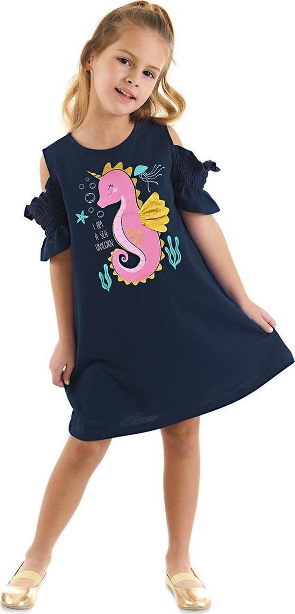 Denizatı Unicorn Kız Çocuk Lacivert Yazlık Penye Elbise - Image 1