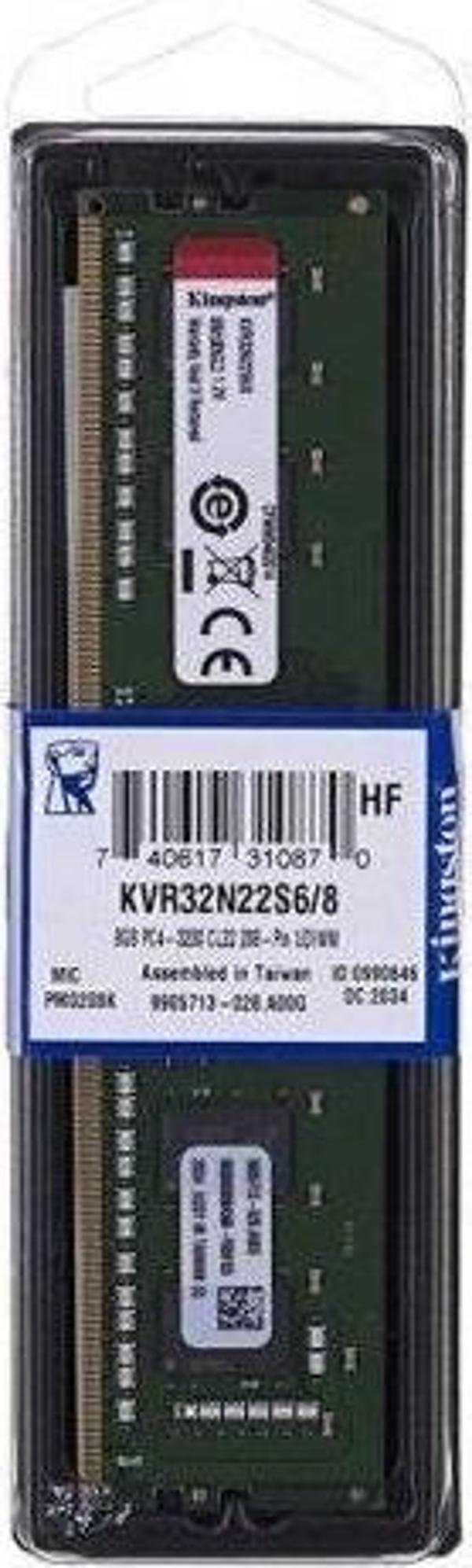 Kingston 8GB 3200MHz DDR4 CL22 PC Ram KVR32N22S6-8 Pc Bellek - Image 1