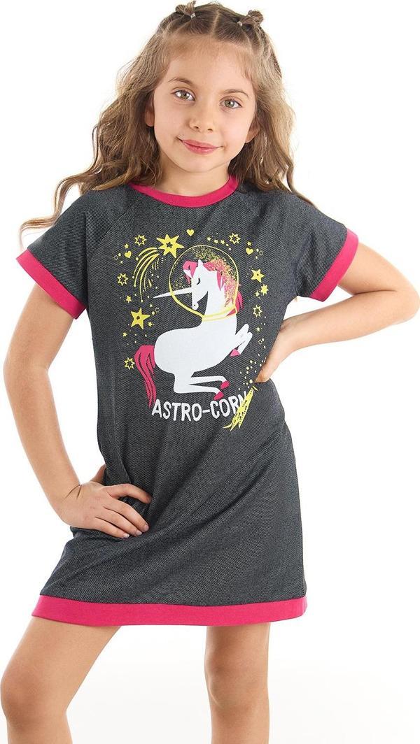 Astrocorn Unicorn Kız Çocuk Yazlık Gri Elbise - Image 1
