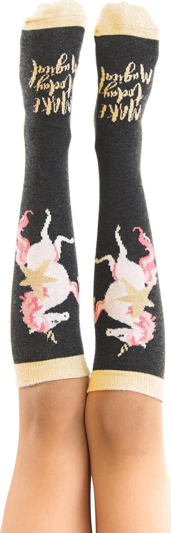 Unicorn Kız Çocuk Dizaltı Çorap Siyah - Image 1