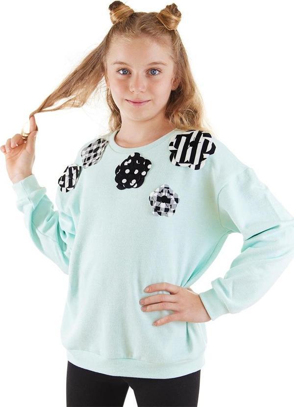 Çiçekler Kız Çocuk Mint Sweatshirt - Image 1