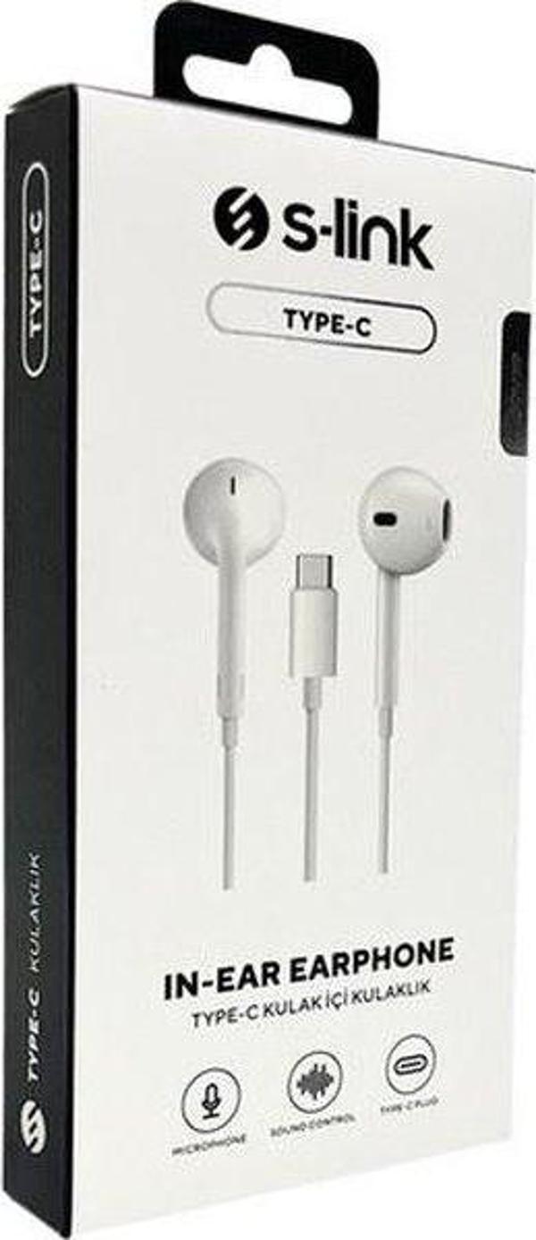 S-link SL-TPK01 TypeC Telefon Uyumlu Beyaz Kulak İçi Mikrofonlu Kulaklık - Image 1