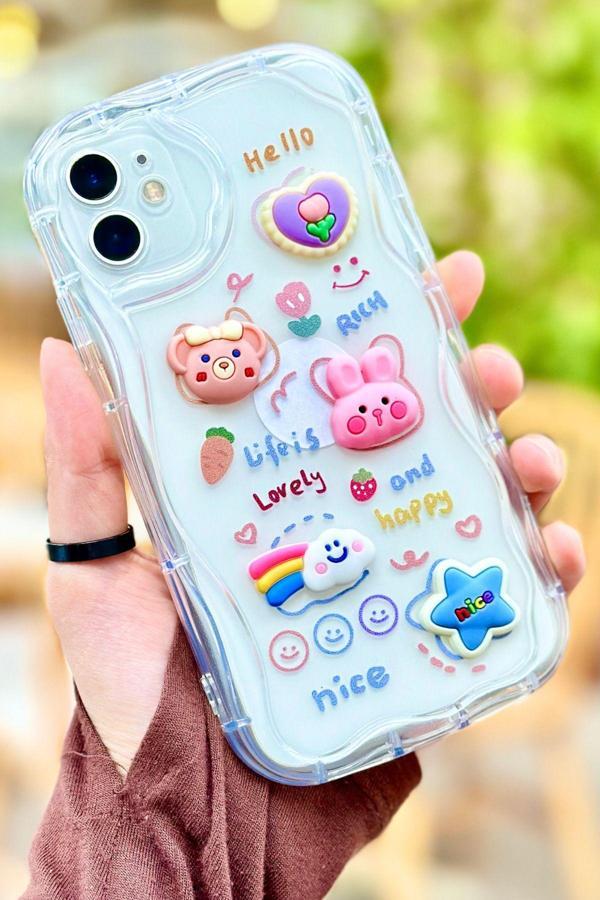 iPhone 11 Sevimli Hayvan Figürlü 3 Boyutlu Şeffaf Lovely Kılıf - Image 1