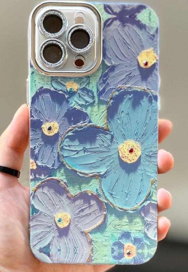 iPhone 13 Pro Çiçek Desenli Kendinden Lens Korumalı Elektrokaplama Parlak Şık Hologramlı Paint Kılıf - Image 1