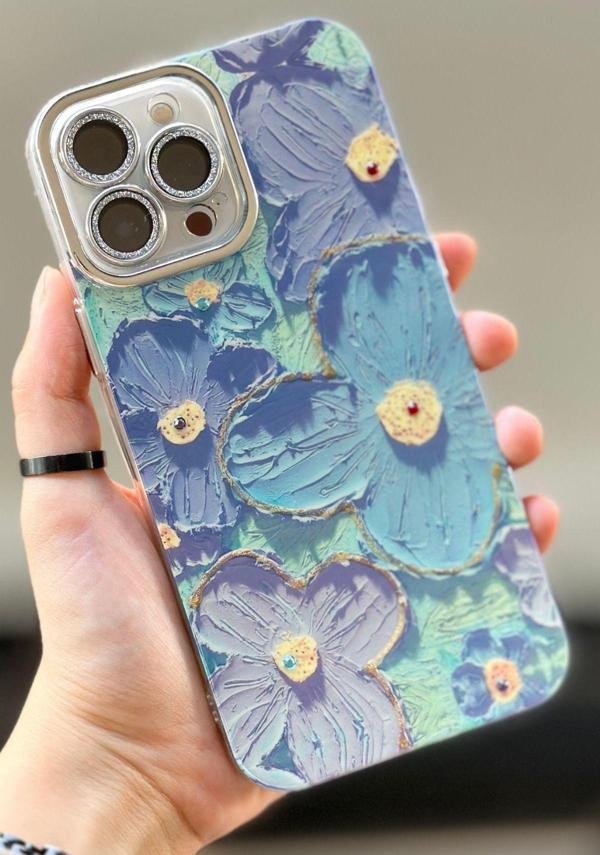 iPhone 14 Pro Çiçek Desenli Kendinden Lens Korumalı Elektrokaplama Parlak Şık Hologramlı Paint - Image 1