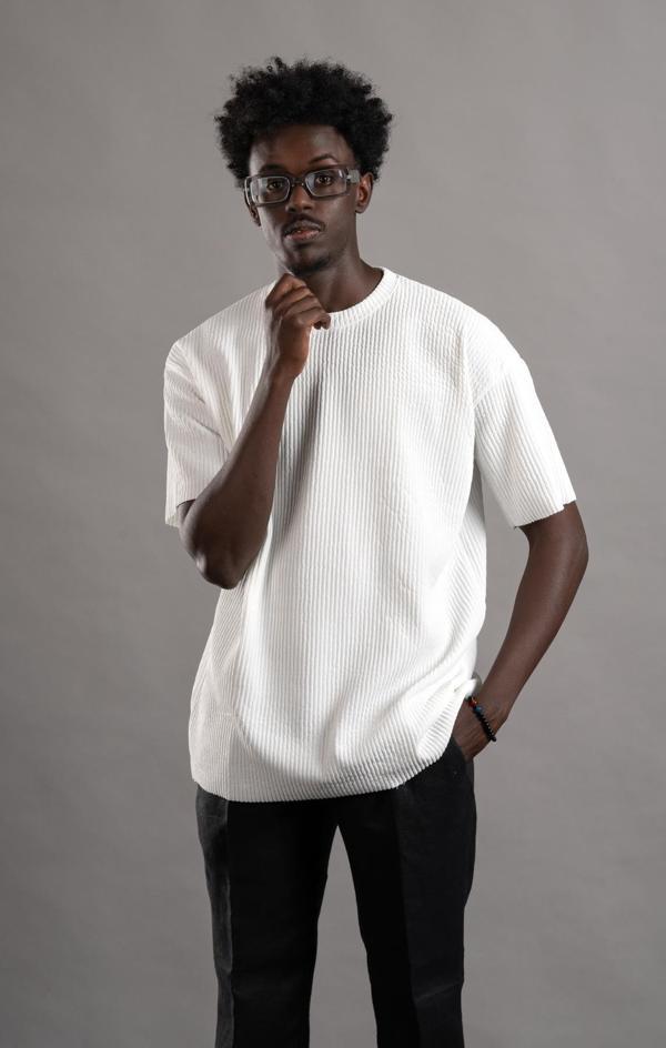 Oversize (Bol Kesim) Kalın Fitilli Bisiklet Yaka Kısa Kol T-shirt - Image 1