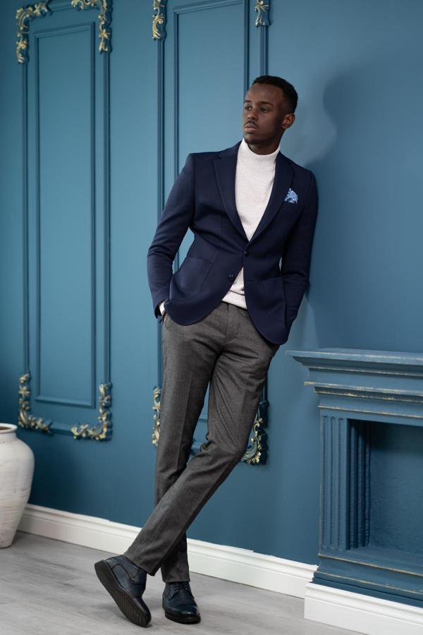 Armürlü Regular Fit Mono Yaka Çift Yırtmaç Torba Cep Tek Ceket - Image 1