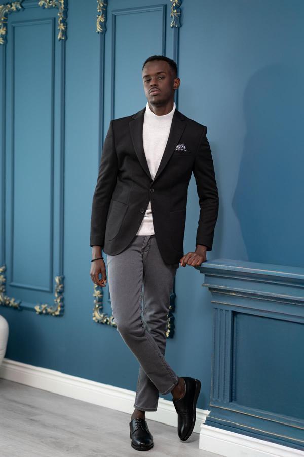 Armürlü Regular Fit Mono Yaka Çift Yırtmaç Torba Cep Tek Ceket - Image 1