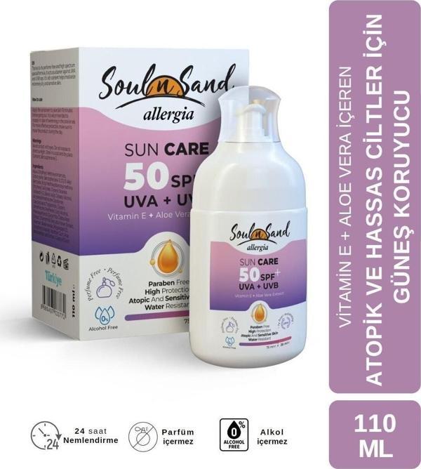 Soul N Sand Atopik Ve Hasas Ciltler Için Güneş Koruyucu Allergia Spf 50 Güneş Kremi 110 Ml - Image 1