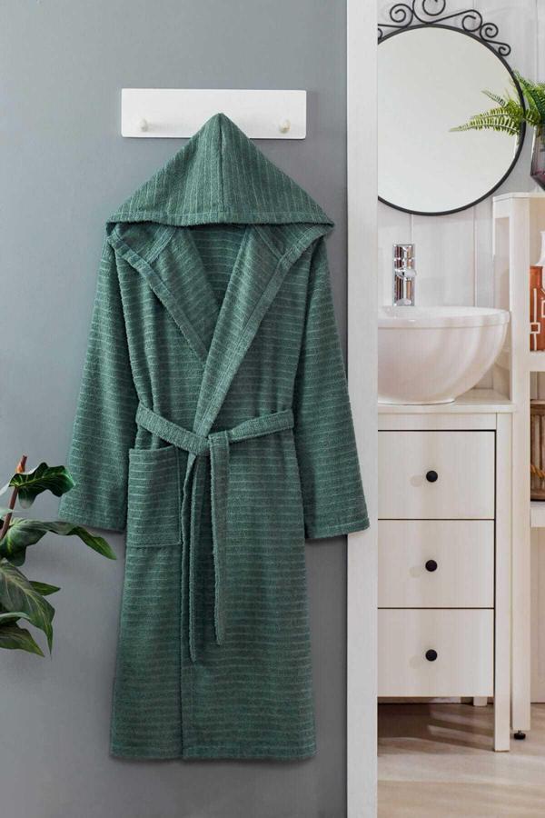 Kapüşonlu Unisex Banyo Bornozu %100 Soft Pamuklu Yeşil - Image 1