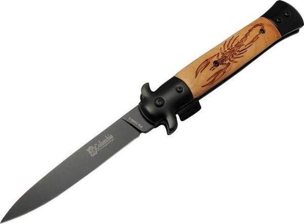 FS12453 Kahverengi Kamp Çakı 23cm- Akrep İşlemeli Ahşap Sap, Kemerlikli - Image 1
