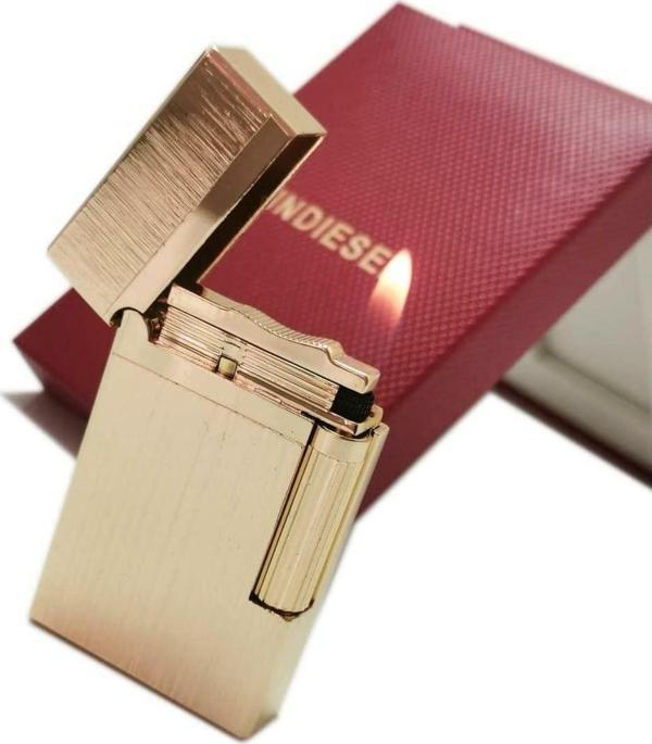 Vindiesel Dupont Tarz Metalik Sarı Brushed Dizayn Soft Flame Çakmak - Image 1