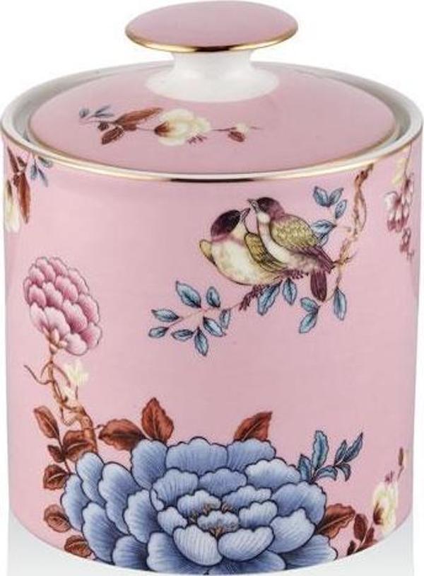 Lamedore Floral Pink Orta Boy Kapaklı Kavanoz 12x15 cm 1LIN-CA014M - Image 1