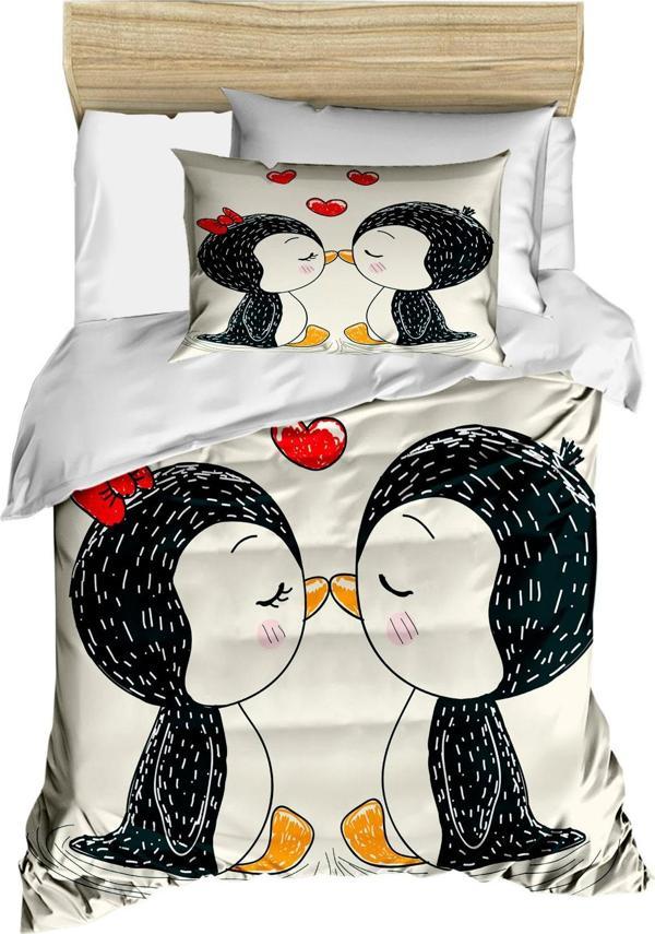 Yenidoğan Kız Bebek Nevresim Takımı 3D Pamuklu Penguen - Image 1