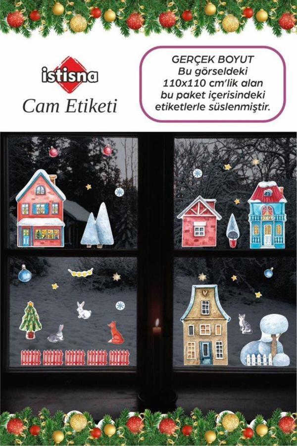 34 Adet Duvar Süsü Çocuk Cam Sticker Seti Yeni Yıl Bebek Odası Yılbaşı Çam Ağacı Noel Baba Kapı Süsü - Image 1