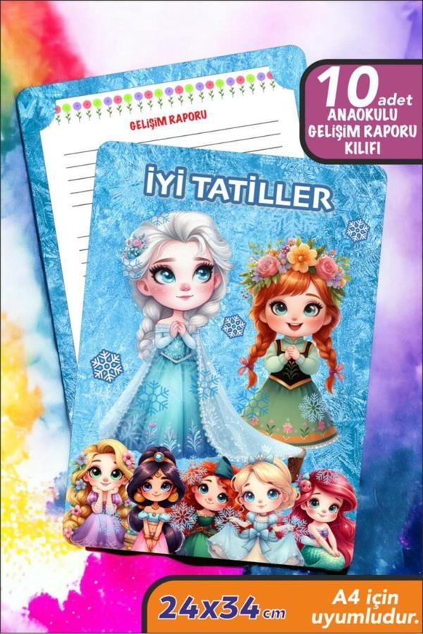 10 Adet Prenses Temalı A4 Anaokulu Ana Sınıfı Gelişim Raporu Karne Kılıfı Kabı Karne Süsleme 24x34 - Image 1