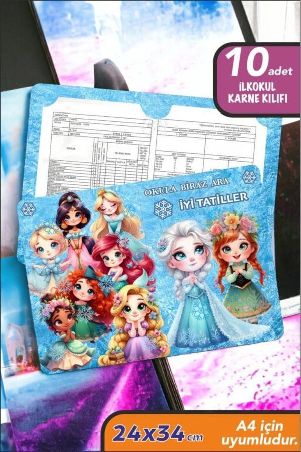 10 Adet Prenses Temalı A4 Ilkokul Karne Kılıfı Kabı Karne Süsleme 24x34 - Image 1