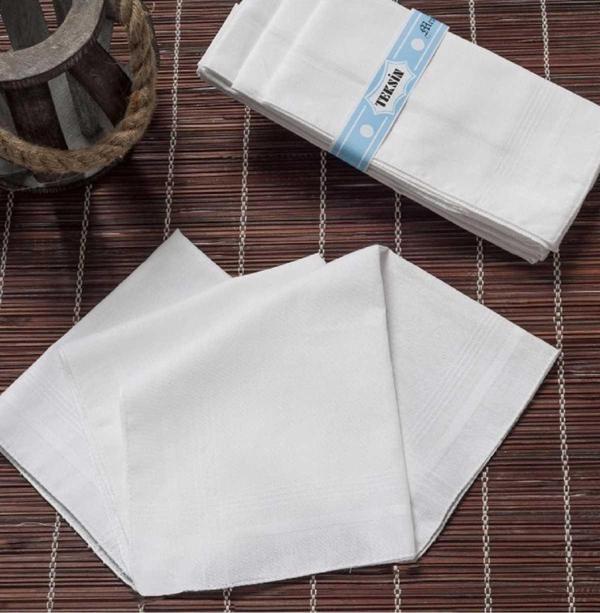Teksin El Yüz Cep Mendili Beyaz 12 li Paket 36x36 Cm TM Beyaz - Image 1