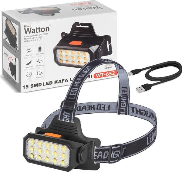 15 Ledli Sarı / Beyaz Şarjlı Kafa Lambası Watton Wt-652 - Image 1
