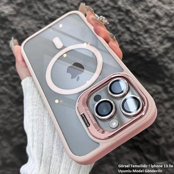 iPhone 13 Uyumlu Kılıf Klon Stantlı + Lens Korumalı MagSafe Kapak - Image 1